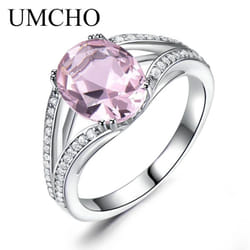 Umcho Solid 925 Sterling Silver Rings For Women Silver 925 Ring Pink Morganite Gemstone Ring - pink, 8