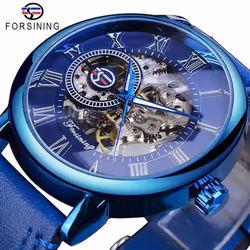 Forsining 3D Logo Design Hollow Engraving Black Gold Case Leather Skeleton Mechanical Watches Men Luxury Brand Heren Horloge  ...