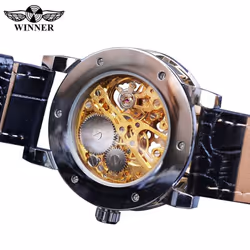 Winner Black Golden Retro Luminous Hands Fashion Diamond Display Mens Mechanical Skeleton Wrist Watches Top Brand Luxury Clock - white