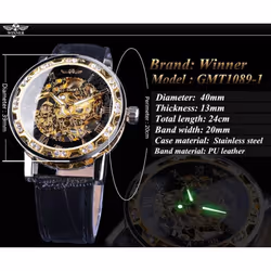 Winner Black Golden Retro Luminous Hands Fashion Diamond Display Mens Mechanical Skeleton Wrist Watches Top Brand Luxury Clock - blue