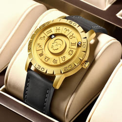 Lige Brand Foxbox New Personalized Original Men Quartz Watch Skull Dial Magnetic Ball Design Waterproof Quartz Watch Men&apos;s - gold, Leather strap