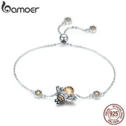 Bamoer Genuine 100% 925 Sterling Silver Dancing Honey Bee Chain Link Women Bracelet