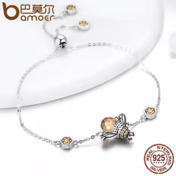 Bamoer Genuine 100% 925 Sterling Silver Dancing Honey Bee Chain Link Women Bracelet
