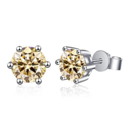 Bagueringen 1.0ct D Color Gra Moissanite Diamond 925 Sterling Silver Classic Stud Earrings For Woman Fine Jewelry Wedding Gifts - yellow, 1 Carat