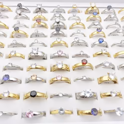 50pcs Stainless Steel Rings For Men Women Silver Gold Zircon Wedding Bands Jewelry