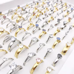 50pcs Stainless Steel Rings For Men Women Silver Gold Zircon Wedding Bands Jewelry