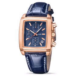 MEGIR Men's Business Analog Chronograph Luminous Rectangle Quartz Watch with Stylish Leather Strap for Sport & Work 2028 ...