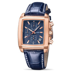 MEGIR Men&apos;s Business Analog Chronograph Luminous Rectangle Quartz Watch with Stylish Leather Strap for Sport & Work 2028 - Rose Blue