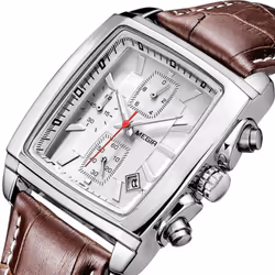 MEGIR Men&apos;s Business Analog Chronograph Luminous Rectangle Quartz Watch with Stylish Leather Strap for Sport & Work 2028 ...