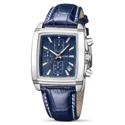 MEGIR Men&apos;s Business Analog Chronograph Luminous Rectangle Quartz Watch with Stylish Leather Strap for Sport & Work 2028 - Blue