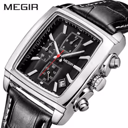 MEGIR Men&apos;s Business Analog Chronograph Luminous Rectangle Quartz Watch with Stylish Leather Strap for Sport & Work 2028 ...