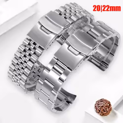 For Seiko Solid Stainless Steel Band Skx007 Skx009 Srpd63k1 Samurai 20mm 22mm Men&apos;s Strap Srpd Jubilee Curved Bracelet - C-Silver with logo  22mm