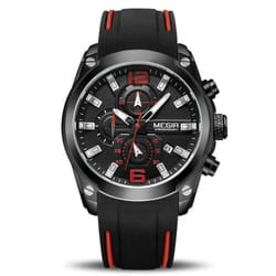 MEGIR Men&apos;s Analogue Sport Chronograph Luminous Quartz Watch with Fashion Silicone Strap 2063 - Black