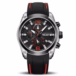 MEGIR Men&apos;s Analogue Sport Chronograph Luminous Quartz Watch with Fashion Silicone Strap 2063 - Silver Black