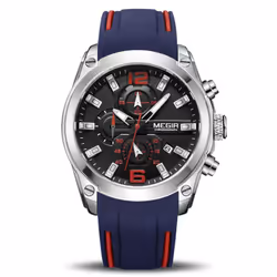MEGIR Men's Analogue Sport Chronograph Luminous Quartz Watch with Fashion Silicone Strap 2063 - Blue