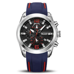 MEGIR Men&apos;s Analogue Sport Chronograph Luminous Quartz Watch with Fashion Silicone Strap 2063 - Blue