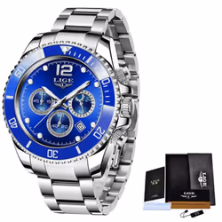 LIGE Mens Watches Top Brand Luxury Clock Casual Stainless Steel 24 Hour Moon Phase Men Watch Sport Waterproof Quartz Chronog ...