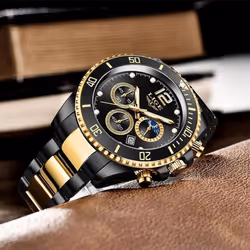 LIGE  Mens Watches Top Brand Luxury Clock Casual Stainless Steel 24 Hour Moon Phase Men Watch Sport Waterproof Quartz Chronograph - Silver Black