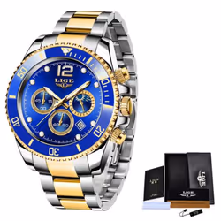 LIGE  Mens Watches Top Brand Luxury Clock Casual Stainless Steel 24 Hour Moon Phase Men Watch Sport Waterproof Quartz Chronog ...