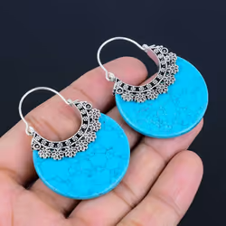 Turquoise Gemstone Earrings Solid 925 Sterling Silver Handmade Earrings Jewelry Gift For Women And Girls Lg-543
