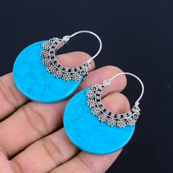Turquoise Gemstone Earrings Solid 925 Sterling Silver Handmade Earrings Jewelry Gift For Women And Girls Lg-543