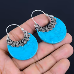 Turquoise Gemstone Earrings Solid 925 Sterling Silver Handmade Earrings Jewelry Gift For Women And Girls Lg-543