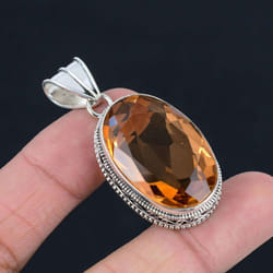 Honey Citrine Gemstone Pendant Solid 925 Sterling Silver Pendant Jewelry Gift For Unisex