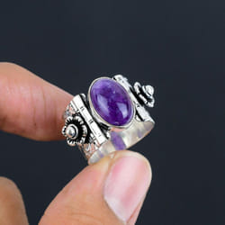 Natural Amethyst Gemstone Silver Ring | 925 Sterling Sliver | Antique Silver Jewelry | Handmade Vintage Silver Rings For Women & Girls - 8.5
