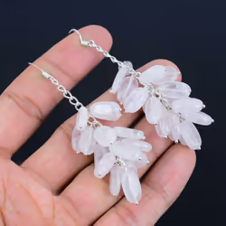 Rose Quartz Gemstone Earrings Solid 925 Sterling Silver Handmade Earrings Jewelry Gift For Women And Girls Lg-550