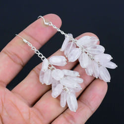 Rose Quartz Gemstone Earrings Solid 925 Sterling Silver Handmade Earrings Jewelry Gift For Women And Girls Lg-550