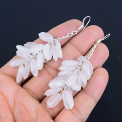 Rose Quartz Gemstone Earrings Solid 925 Sterling Silver Handmade Earrings Jewelry Gift For Women And Girls Lg-550