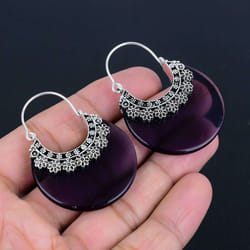 Amethyst Gemstone Earrings Solid 925 Sterling Silver Handmade Earrings Jewelry Gift For Women And Girls Lg-546