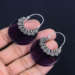 Amethyst Gemstone Earrings Solid 925 Sterling Silver Handmade Earrings Jewelry Gift For Women And Girls Lg-546