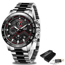 Lige Luxury Fashion Sports Chronograph Quartz Men Watch - Silver Black