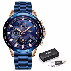 Lige Luxury Fashion Sports Chronograph Quartz Men Watch - Blue