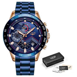 Lige Luxury Fashion Sports Chronograph Quartz Men Watch - Blue