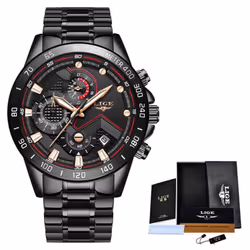 Lige Luxury Fashion Sports Chronograph Quartz Men Watch - Black Gold