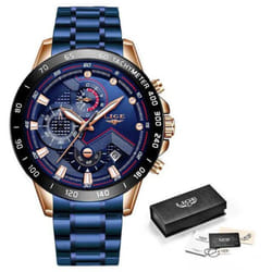 Lige Luxury Fashion Sports Chronograph Quartz Men Watch - Black Blue