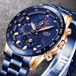 Lige Luxury Fashion Sports Chronograph Quartz Men Watch - Black Blue