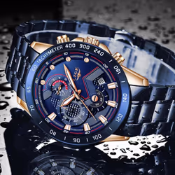 Lige Luxury Fashion Sports Chronograph Quartz Men Watch - Black Blue