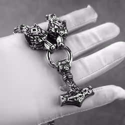 Domineering Men&apos;s Thor Hammer Set Pendant Necklace Stainless Steel Nordic Popular Jewelry Wholesale Free Shipping - as the picture, 50cm