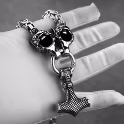 Domineering Men&apos;s Thor Hammer Set Pendant Necklace Stainless Steel Nordic Popular Jewelry Wholesale Free Shipping - as the picture, 50cm