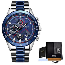Lige Luxury Fashion Sports Chronograph Quartz Men Watch - Silver Blue