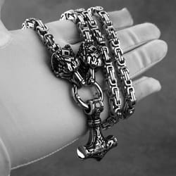 Domineering Men&apos;s Thor Hammer Set Pendant Necklace Stainless Steel Nordic Popular Jewelry Wholesale Free Shipping - as the picture, 60cm