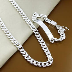 Classic Men Jewelry Set 925 Silver 10mm Hip Hop Chain Necklace Bracelet For Male - as the picture