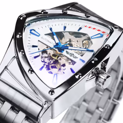 Winner Triangle Skeleton Gold Black Watch For Men Automatic Mechanical Wristwatch Irregular Luxury Stainless Steel Strap - wh ...