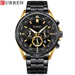 Curren Men&apos;s Luxury Watches Fashion Sporty Wristwatches Male Chronograph Quartz Stainless Steel Clock With Luminous Hands 8399 - black