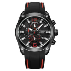 Megir Men&apos;s Chronograph Analog Quartz Watch With Date, Luminous Hands, Waterproof Silicone Rubber Strap Wristswatch For Man 2063 - black
