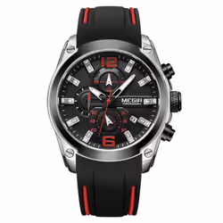 Megir Men&apos;s Chronograph Analog Quartz Watch With Date, Luminous Hands, Waterproof Silicone Rubber Strap Wristswatch For  ...