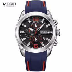 Megir Men&apos;s Chronograph Analog Quartz Watch With Date, Luminous Hands, Waterproof Silicone Rubber Strap Wristswatch For Man 2063 - ivory